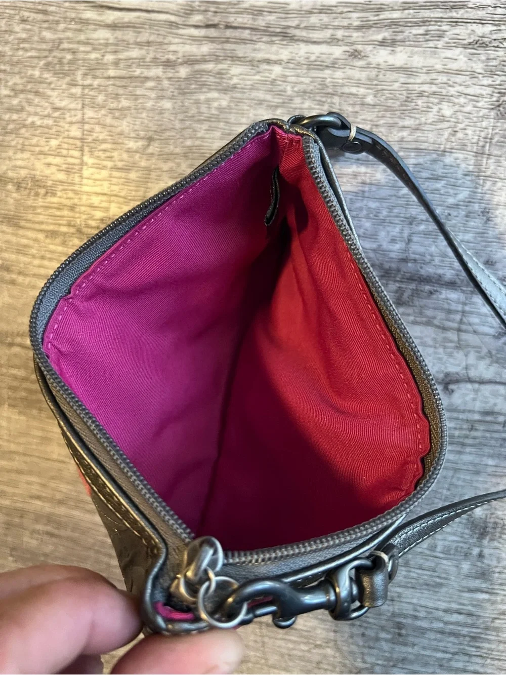 Coach Patchwork Red and Brown Wristlet